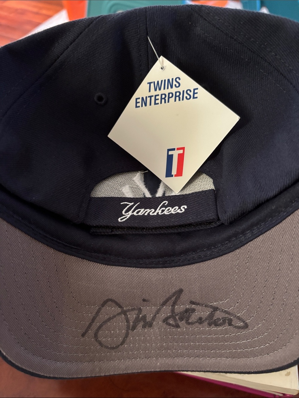 Twins Enterprise Yankees Baseball Cap - Navy and Gray signed by Jim Bouton